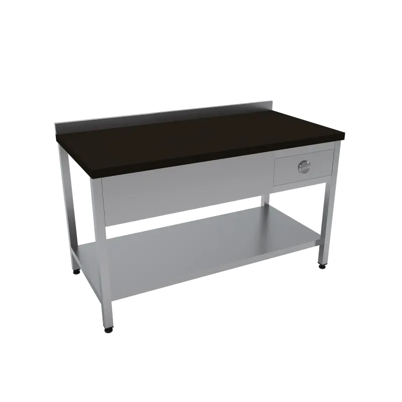 Çalışma Tezgahı Polietilen Tablalı Taban Raflı Tek Çekmeceli 180x60x85 CM Siyah