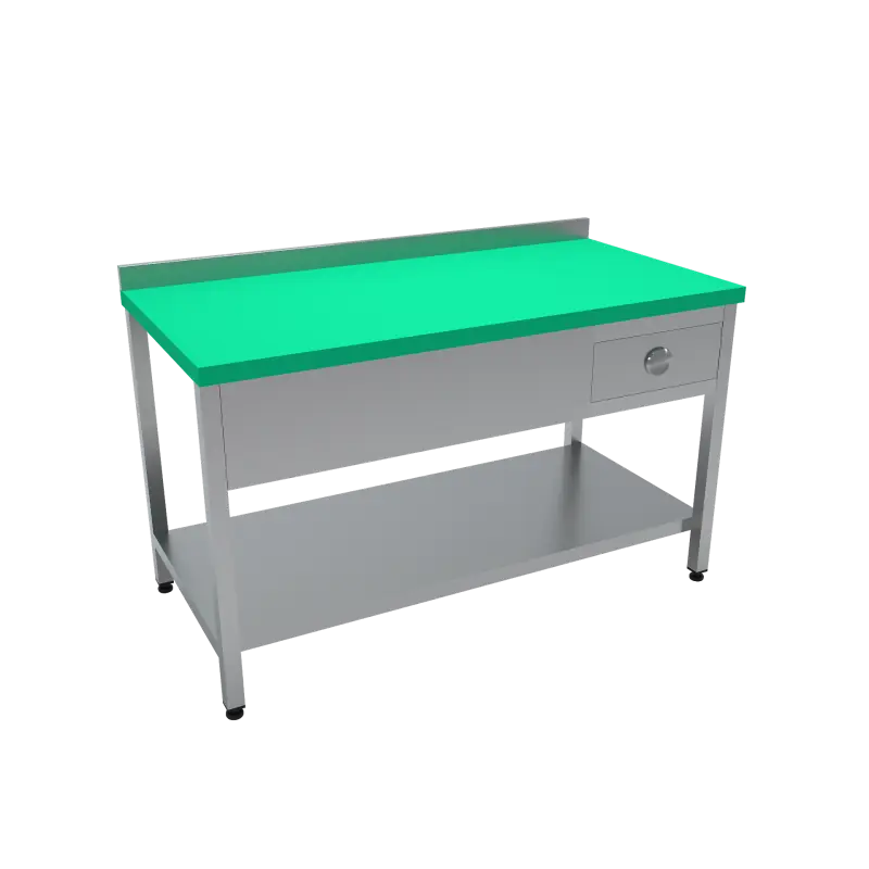 Çalışma Tezgahı Polietilen Tablalı Taban Raflı Tek Çekmeceli 200x70x85 CM Turkuaz