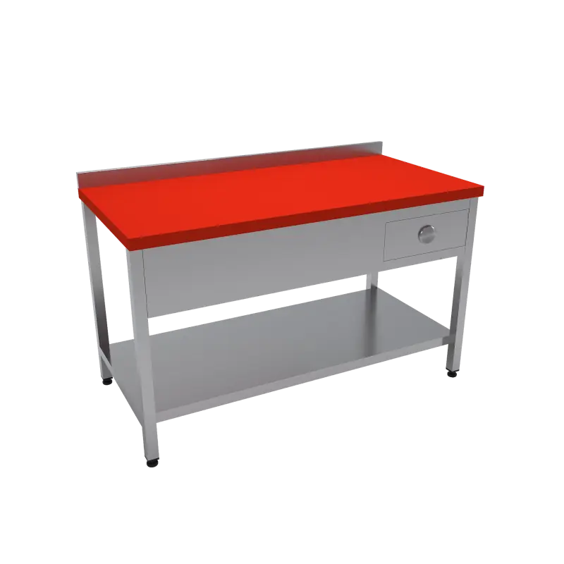 Çalışma Tezgahı Polietilen Tablalı Taban Raflı Tek Çekmeceli 200x60x85 CM Kırmızı