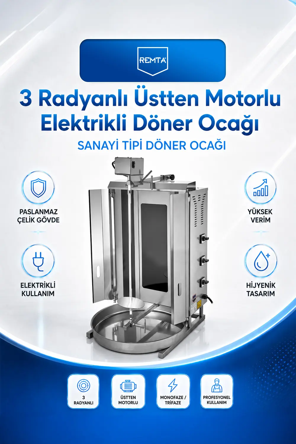 3 Radyanlı Üstten Motorlu Elektrikli Döner Ocağı