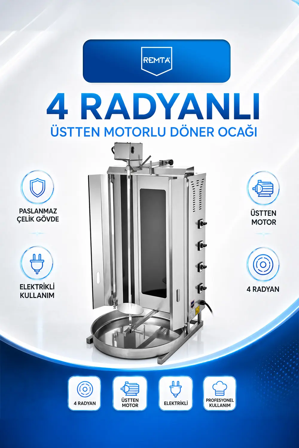 4 Radyanlı Üstten Motorlu Elektrikli Döner Ocağı