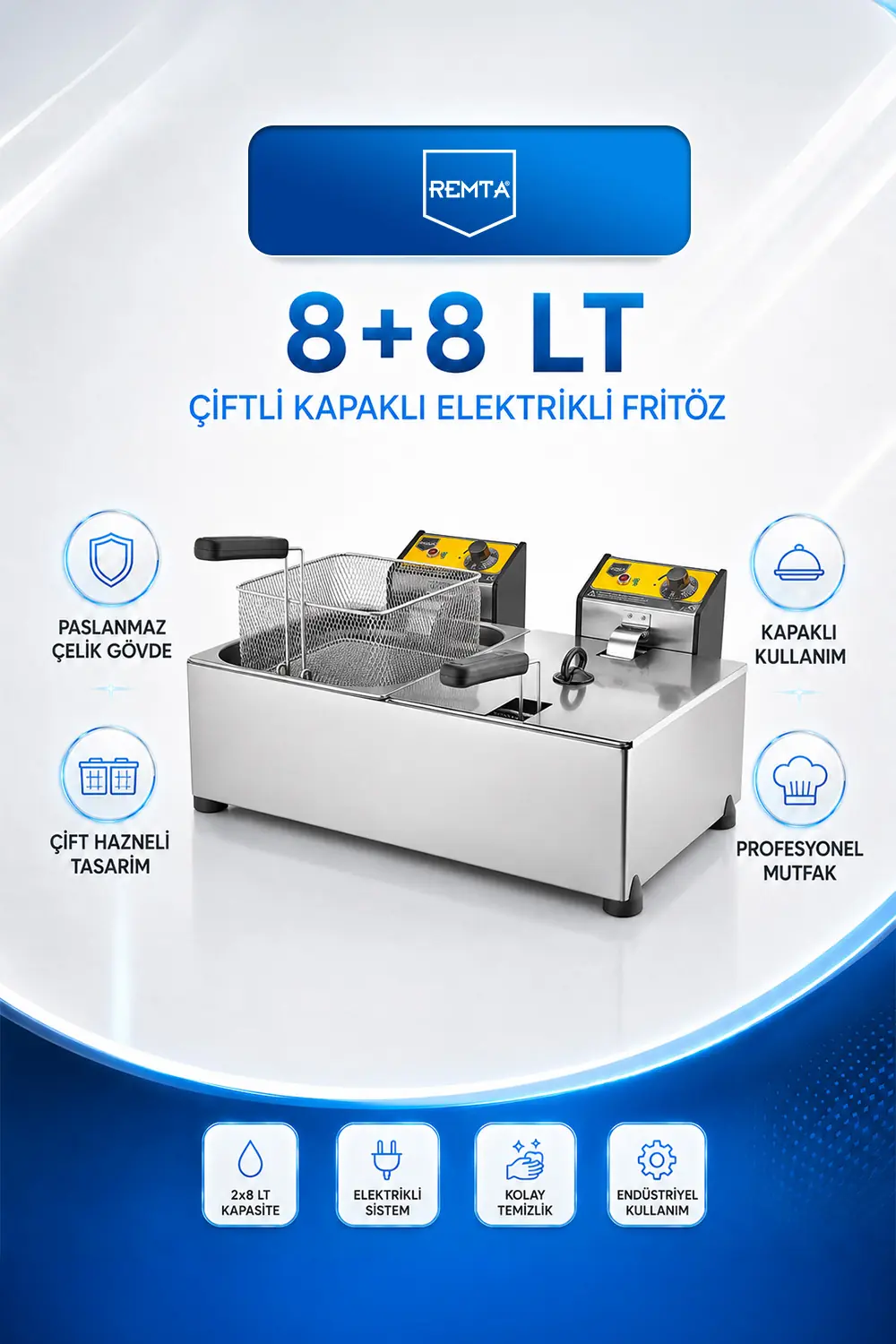 8+8 lt Elektrikli Fritöz