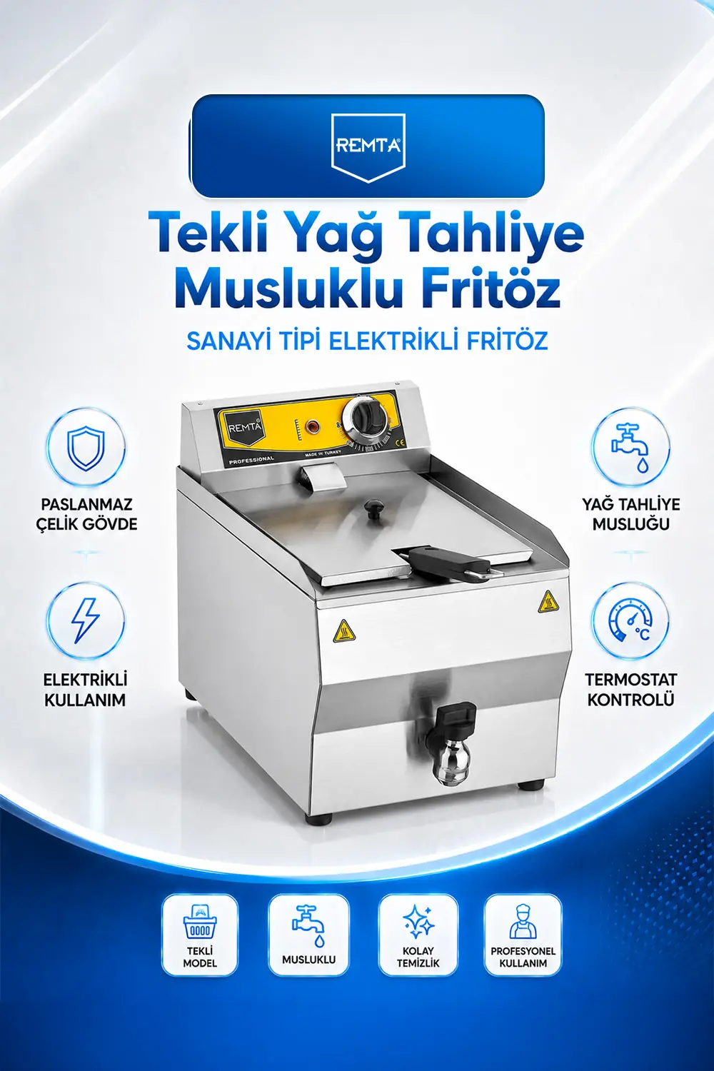 8 lt Yağ Tahliye Musluklu Elektrikli Fritöz