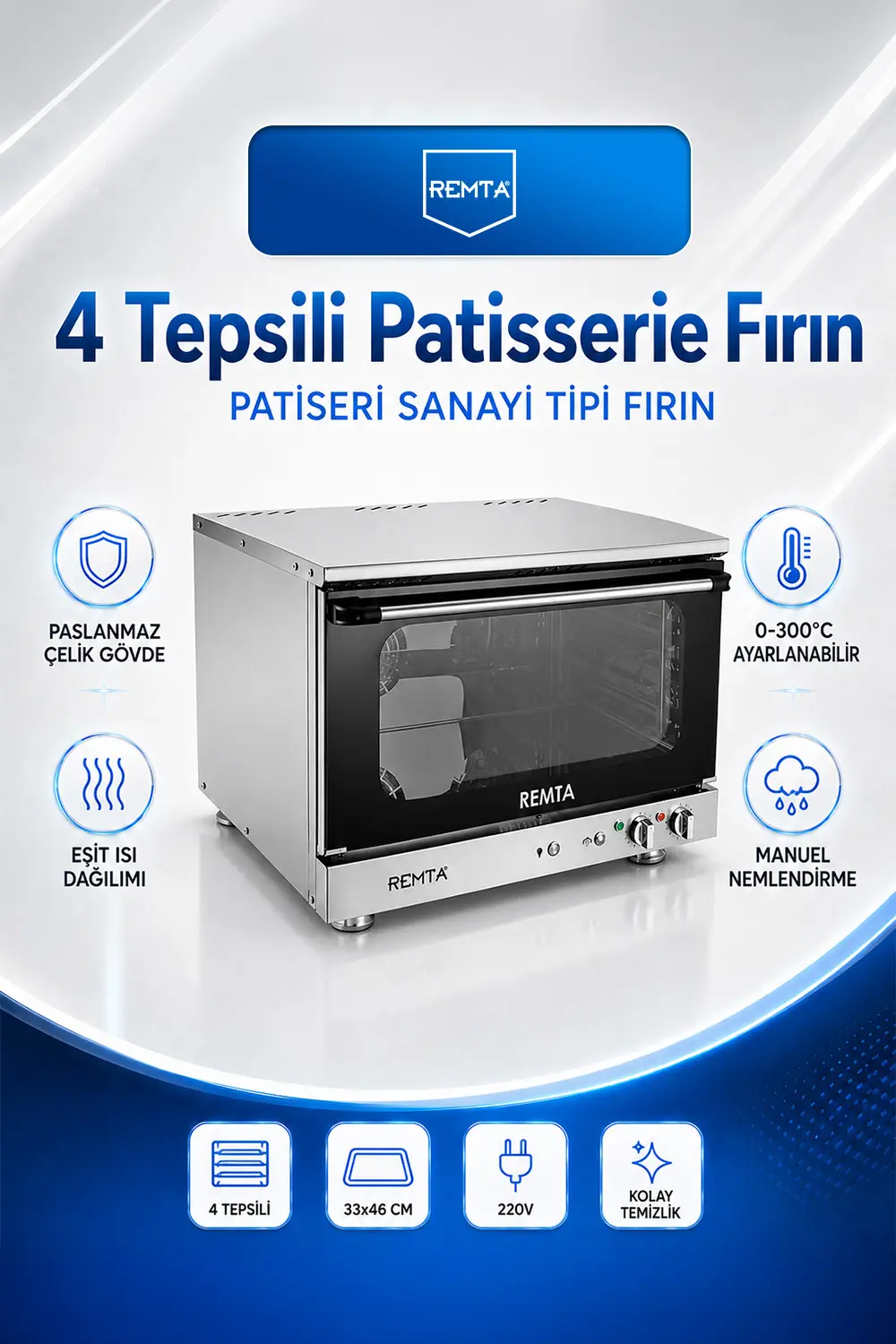 PATİSERİ SANAYİ TİPİ FIRIN - 4 Tepsili Patisserie Fırın 220V