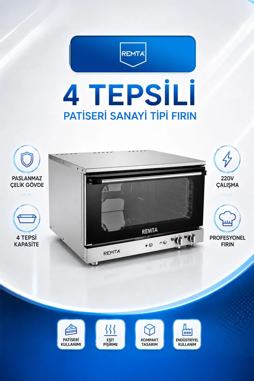 PATİSERİ SANAYİ TİPİ FIRIN - 4 Tepsili Patisserie Fırın 220V