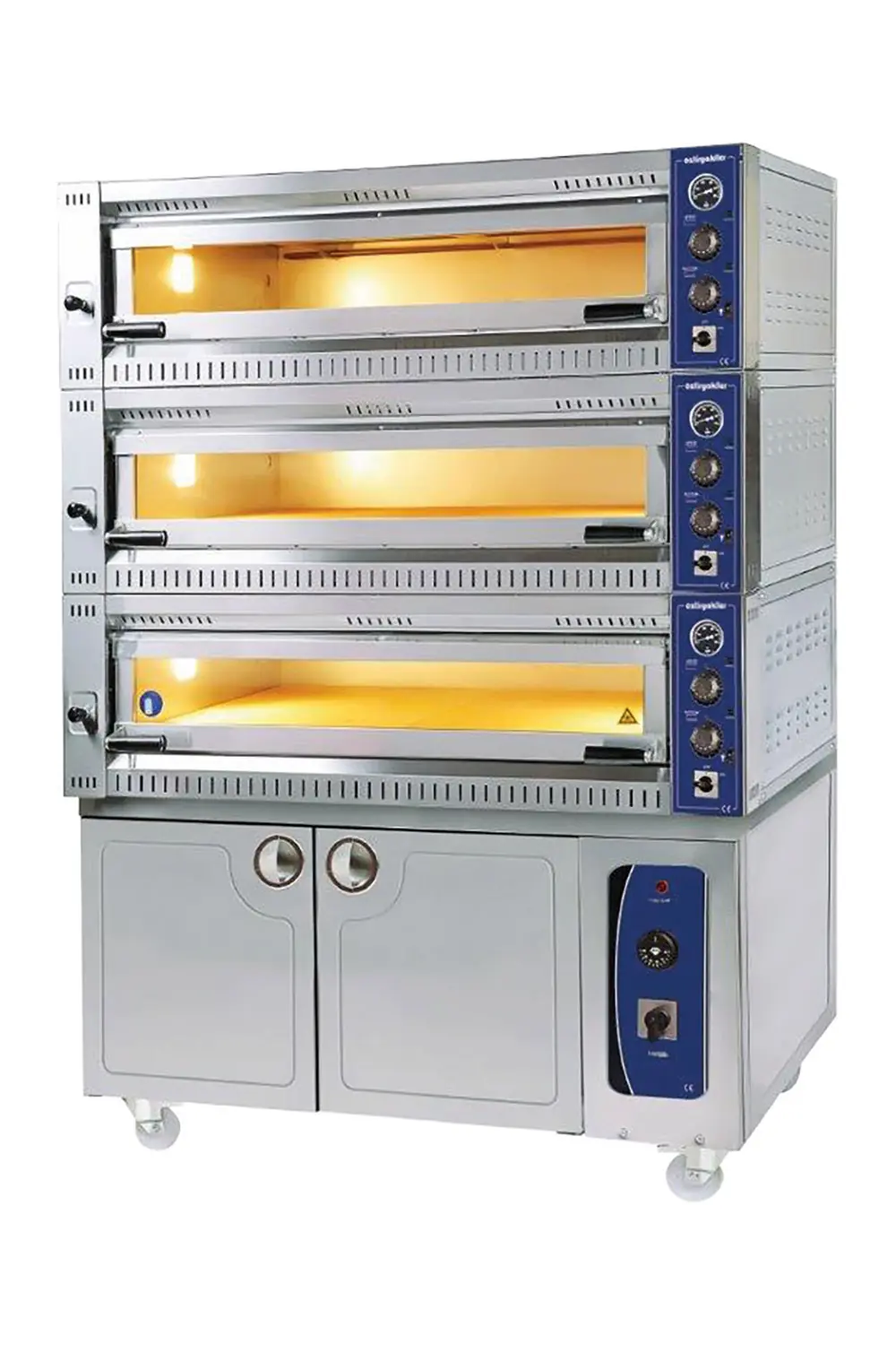 Sanayi Tipi Pizza Ve Lahmacun Fırını 34 cm x 18 Pizza Kapasiteli 3 Katlı + Mayalama Kabinli