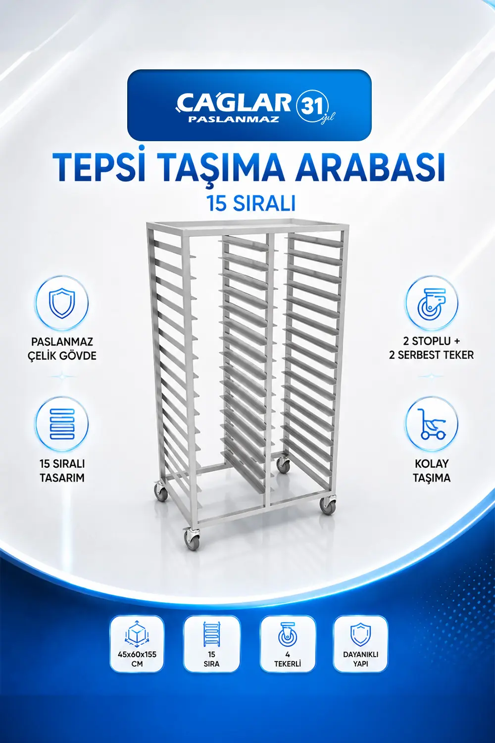 Tepsi Taşıma Arabası 45x60x155
