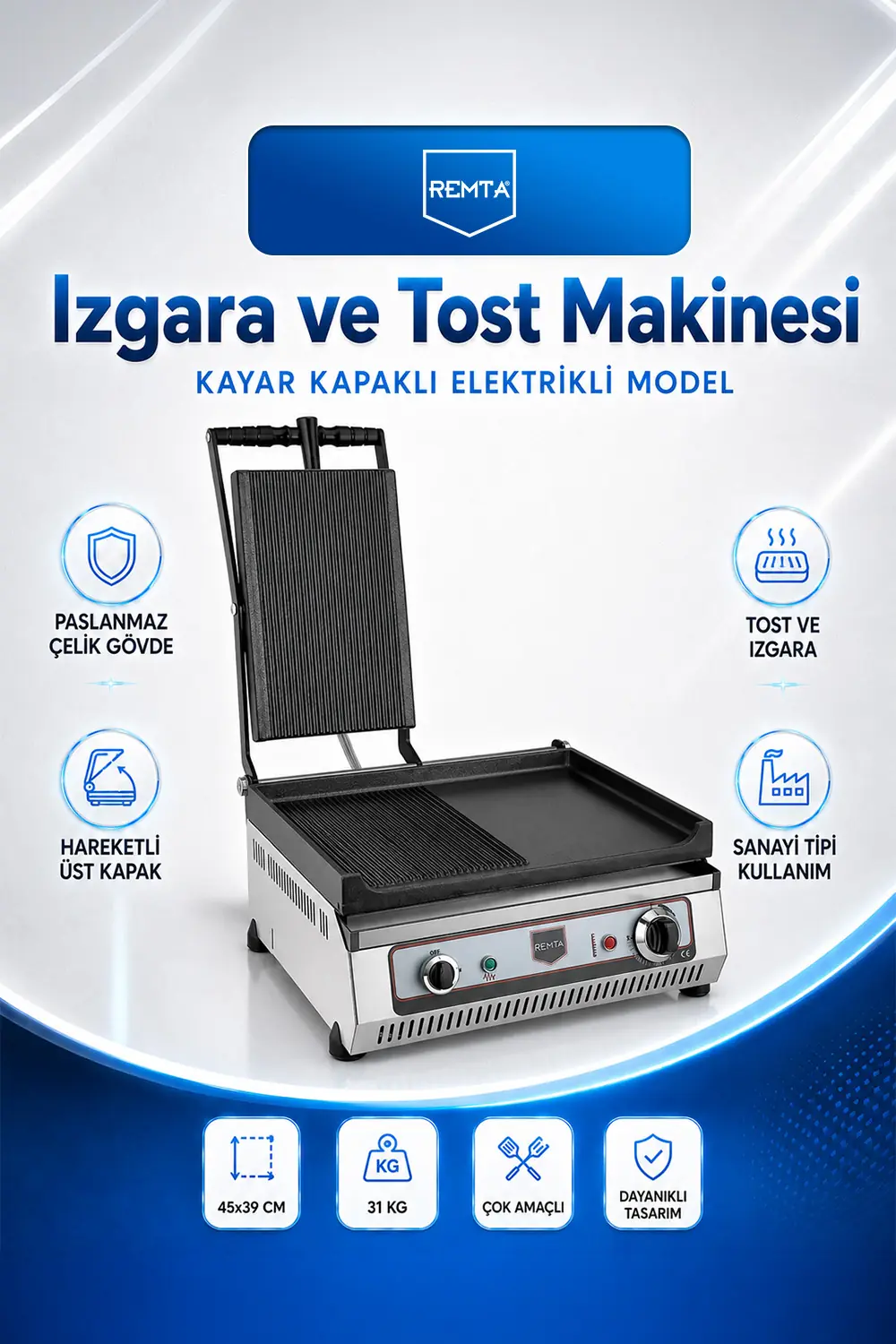 Kayar Kapaklı Izgara ve Tost Makinesi Elektrikli