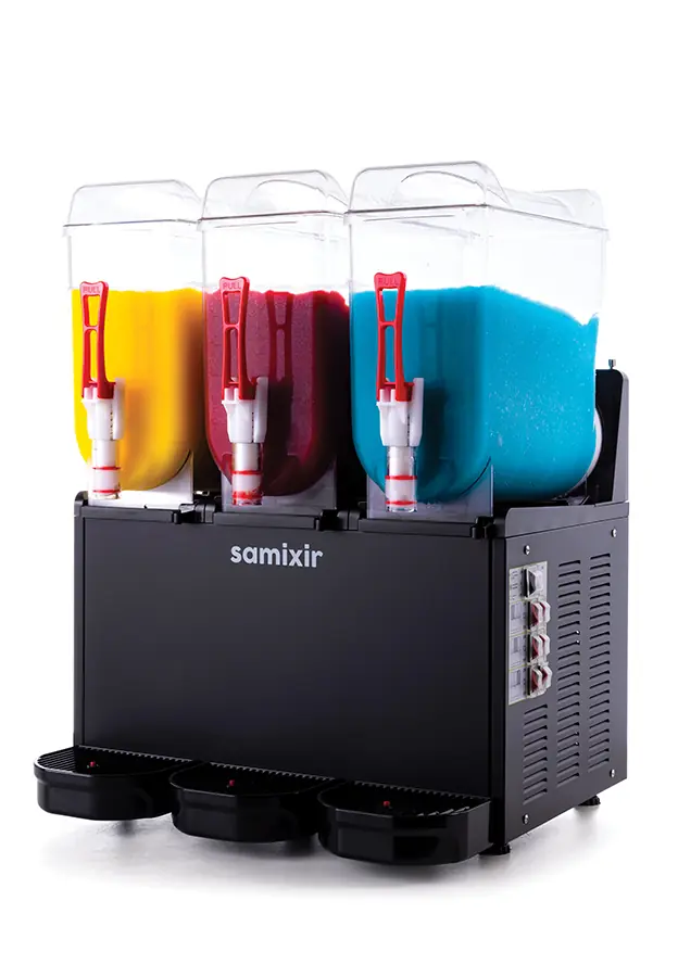 Samixir Triple Ice Slush Granita Milkshake ve Soğuk Meyve Suyu Dispenseri (12+12+12 Lt) Siyah