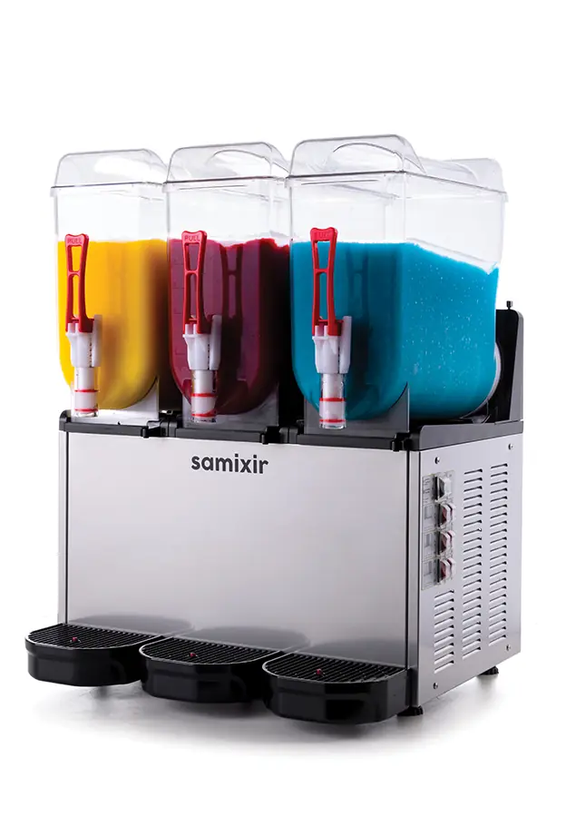 Samixir Triple Ice Slush Granita Milkshake ve Soğuk Meyve Suyu Dispenseri (12+12+12 Lt) Inox