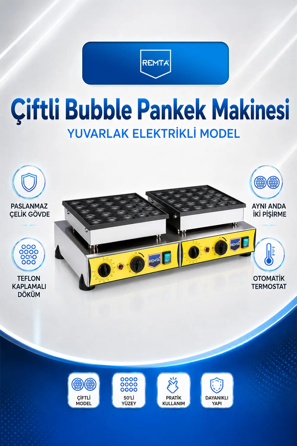 Yuvarlak Çiftli Bubble Pankek Makinesi Elektrikli