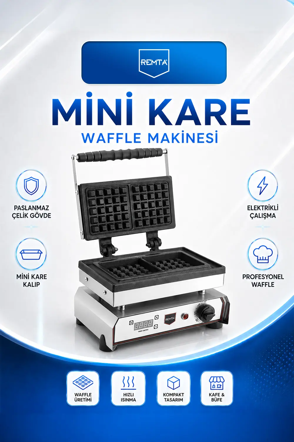 Mini Kare Model Waffle Makinesi Elektrikli